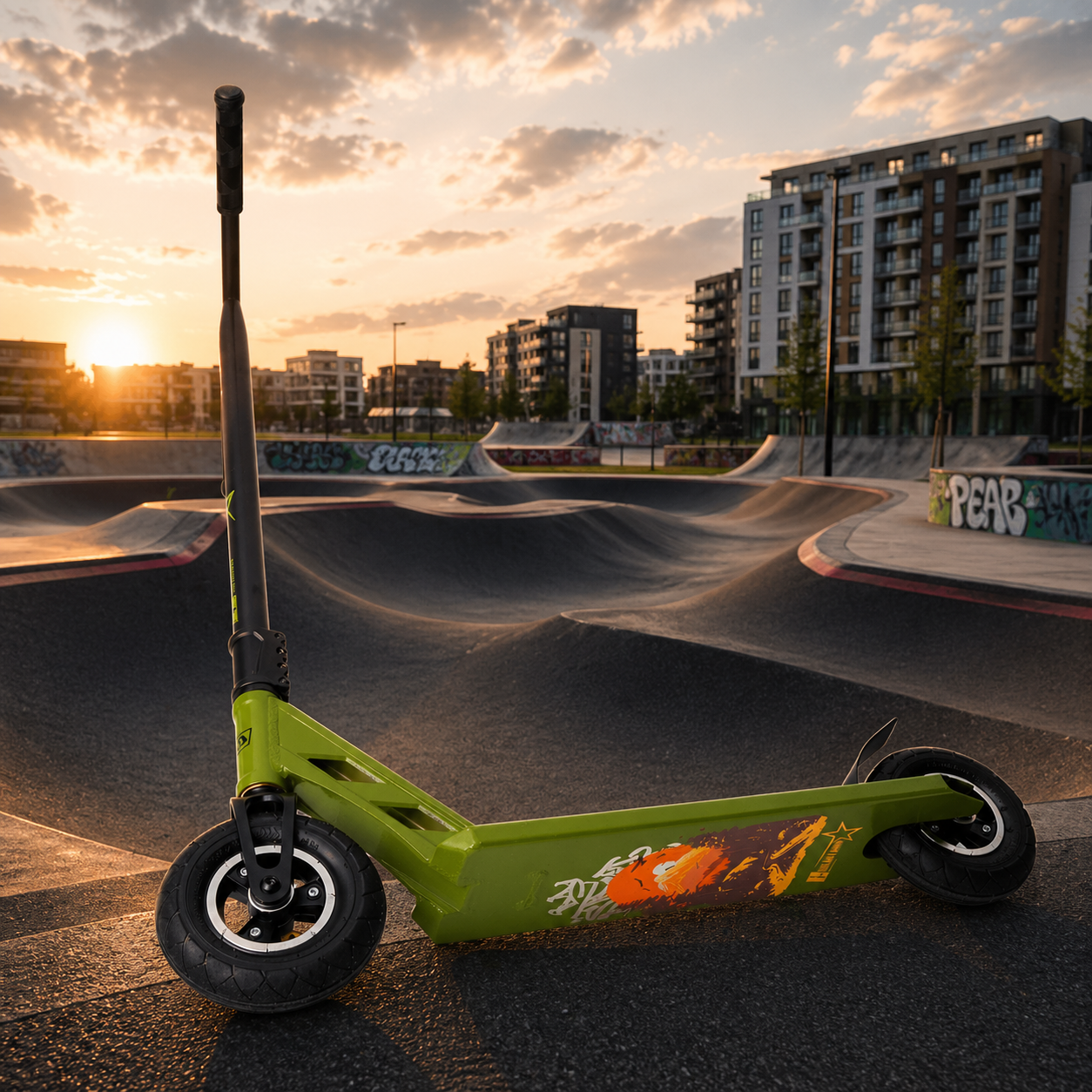 Freestyle koloběžka NKD Bullit Dirt s nafukovacími koly, Green lifestyle 2